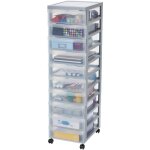 Iris ohyama, tour de rangement plastique sur roulettes a4, 10 petits tiroirs, gris, dc - 010