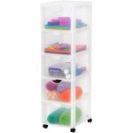 Iris ohyama, tour de rangement  roulettes en plastique, 5 grands tiroirs, blanc, dddc - 305