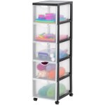 Iris ohyama, tour de rangement � roulettes en plastique, 5 grands tiroirs, noir, dddc - 305