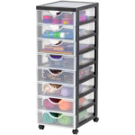 Iris ohyama, tour de rangement � roulettes en plastique, 8 petits tiroirs, noir, dddc - 380