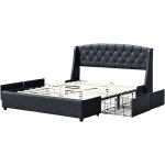 Iris - solide et confortable lit 140x190 avec sommier avec 4 tiroirs + tete de lit couleur noir + pieds ...