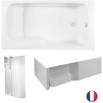 Jacob delafon - baignoire bain douche malice + tablier baignoire + pare bain + tagre 160 x 85 v. droite ...