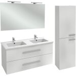 Meuble double vasque 120 cm jacob delafon ola up blanc brillant + colonne + miroir et spots