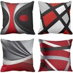 Jalleria - 4 pcs housse de coussin 40x40cm moderne abstrait rouge ray gris noir blanc acrylique gras ...