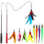 Jalleria - jouet � plumes pour chats, interactif r�tractable canne a peche jouet avec 9 recharges et ...