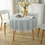 Jalleria - nappe ronde en coton et lin nappe � franges anti - taches prot�ge - table lavable 140x140cm ...