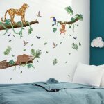 Jalleria - stickers muraux animaux de la jungle arbre autocollants muraux mural stickers singe lion pour ...