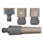 Set de base d'arrosage jardibric 15 mm avec lance, 2 raccords rapides et nez de robinet fourni Set de base d'arrosage jardibric 15 mm avec lance, 2 raccords rapides et nez de robinet fourni