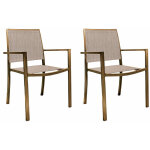 Jardiline - lot de 2 fauteuils de jardin en aluminium et textilène empilable aspect teck santorin Jardiline - lot de 2 fauteuils de jardin en aluminium et textilène empilable aspect teck santorin