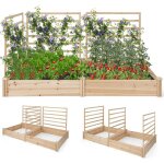 Costway - jardinire avec 3 treillis en bois avec base ouverte, 2 bacs  fleurs extrieur pour plante ...