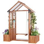 Jardini�re en bois massif avec support pour plantes grimpantes et pare - soleil polycarbonate, balancelle ...