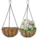 Jardini�re suspendue 2 pi�ces en fibre de coco ? support en m�tal avec cha�ne ? pour d�coration int�rieure ...