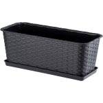 Jardinire rectangulaire 40 cm, balconnire en plastique aspect rotin avec soucoupe pour embellir votre ...