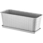 Jardinire rectangulaire 40 cm, balconnire en plastique aspect rotin avec soucoupe pour embellir votre ...