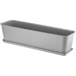 Jardinire rectangulaire 60 cm, balconnire en plastique aspect rotin avec soucoupe pour embellir votre ...