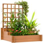 Jardini�re sur�lev�e avec pergola, compos�e de trois bacs � fleurs � niveaux tapiss�s de velours, en ...