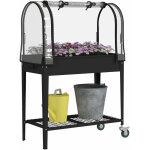 Outsunny - jardinire surleve potager avec bche transparente, mini serre de jardin, 2 roulettes et ...