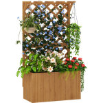 Jardini�re sur�lev�e avec treillis, bac � fleurs en bois, treillis de jardin 64 x 33 x 122 cm, bois naturel ...