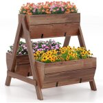 Costway - jardinire surleve verticale en bois, lit de jardin  2 niveaux avec 3 bacs  plantes charge ...