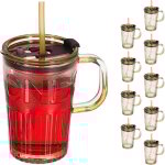 Jarre avec paille, couvercle et anse, lot pratique de 10, volume : 450 ml, pour votre smoothie, marron ...