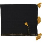 Jet de canap surpiqu pompons noir 130x150 cm