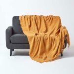 Homescapes - jet de lit ou de canap en tissu chenille orange clair, 220 x 240 cm