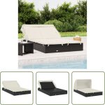 Jinlefu - bain de soleil 2 places avec toit - chaise de jardin transat de jardin - pliable noir 213x118x97 ...