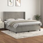 Jinlefu - lit  sommier tapissier et matelas gris clair 160x200cm velours