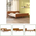 Jinlefu - the living store cadre de lit sans matelas marron miel bois pin massif 200x200cm - cadre de ...