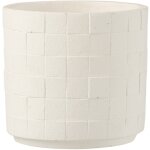 Cache - pot en poterie effet facettes blanc d14h13cm