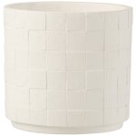 Cache - pot en poterie effet facettes blanc d16h14cm