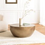 Macabane - johan - table basse coque ronde 90x90cm en aluminium dor� antique