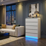 Jookgbd - commode 73x40x110 cm 5 tiroirs avec led multicolores, coiffeuse, meuble de rangement pour salon ...