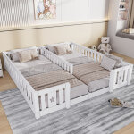 Jookgbd - lit enfant double 180x200 cm en bois massif, lit barreaux avec motif �toiles, barri�res de ...