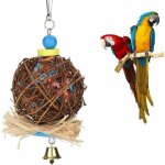 Jouet de perroquet d'oiseau, jouet � m�cher d'oiseau, boule de rotin naturel avec bandes de papier et ...