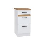 Junona meuble bas de cuisine 40 cm - 3 tiroirs + plan de travail - blanc brillant