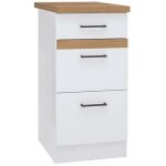 Junona meuble bas de cuisine 40 cm - 3 tiroirs + plan de travail - blanc brillant