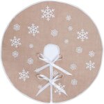 Jupe d'arbre de no�l tapis cache - pied de sapin de no�l en toile de jute avec flocons de neige blancs ...
