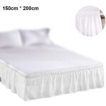 Jupe de lit � volants anti - poussi�re enveloppants blancs, chute de 150 x 200 cm, facile � installer, ...