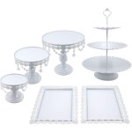 Jusch - lot de 6 présentoirs à gâteaux ronds en métal avec perles de cristal, support à cupcakes rond ... Jusch - lot de 6 présentoirs à gâteaux ronds en métal avec perles de cristal, support à cupcakes rond ...