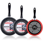 K2 roja lot de 3 po�les 20 - 24 - 28 cm induction, antiadh�sives pierre rouge - magefesa