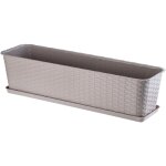 Jardinire rectangulaire 60 cm, balconnire en plastique aspect rotin avec soucoupe pour embellir votre ...
