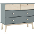Kaina - commode 4 tiroirs mdf et pin coloris gris vert et naturel