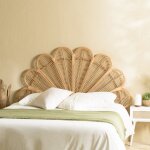 Kally - t�te de lit demi - lune 140 / 160cm 'fleur' rotin couleur brun miel