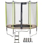 Trampoline de jardin 244 cm + filet de sécurité + échelle + kit d'ancrage jumpi taupe / vert 250 - kangui ... Trampoline de jardin 244 cm + filet de sécurité + échelle + kit d'ancrage jumpi taupe / vert 250 - kangui ...