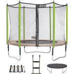 Kangui - trampoline de jardin 305 cm + filet + �chelle + b�che + kit d'ancrage jumpi taupe / vert