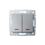 Bouton poussoir encastrable double avec voyant lumineux led domo argent
