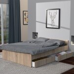 Le quai des affaires - lit 160x200 cm kappa + 2 tiroirs / ch�ne blanchi / 205x165x59