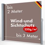 Karat - paravent rtractable avec support mural, kit de montage inclus, marron, 180 x 300 cm