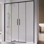 Kassandra - paroi de douche 2 verres fixes + 2 portes coulissantes delta noir mat 138 - 140. 6 cm
